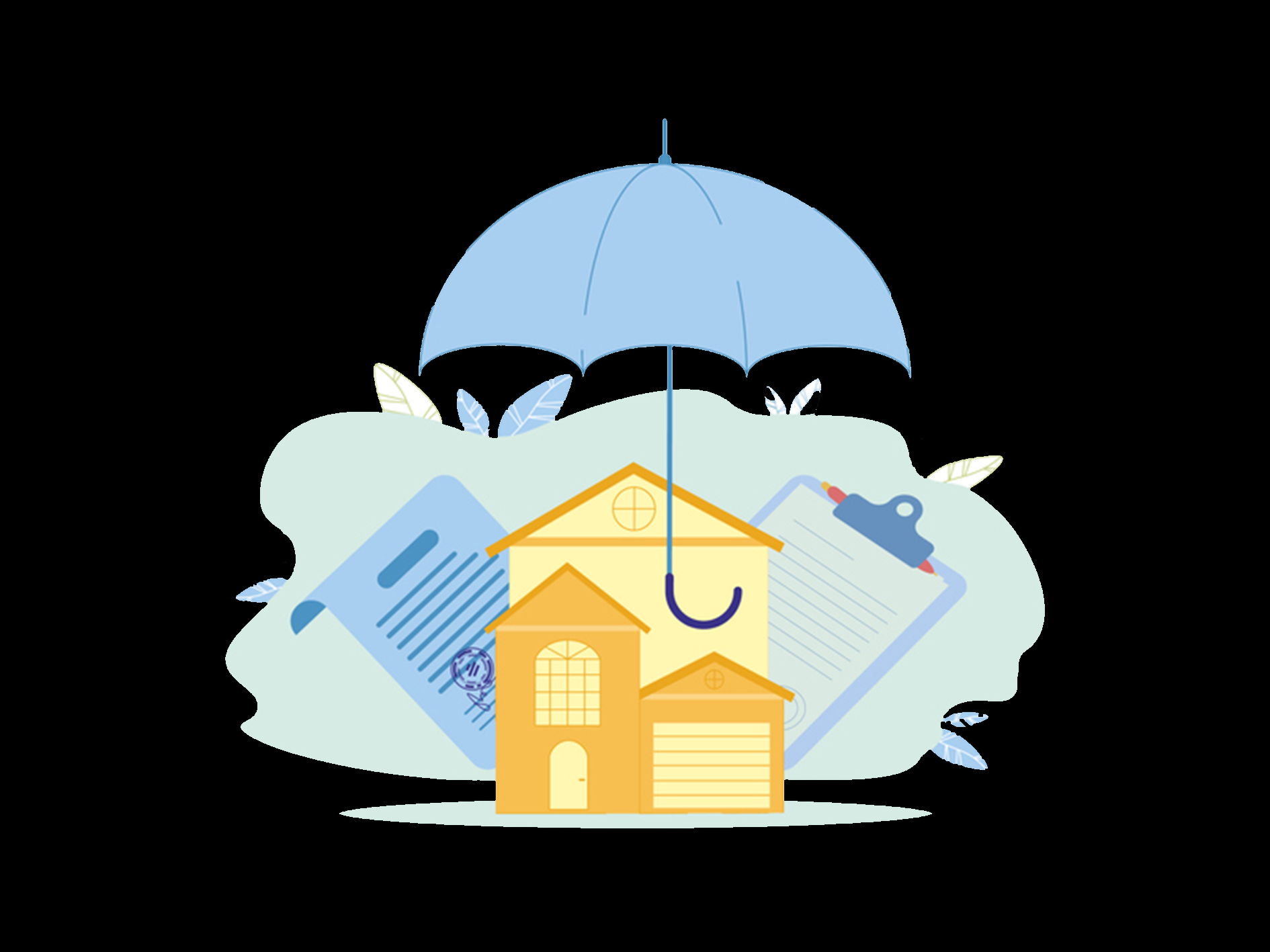 Giant umbrella over a home graphic.